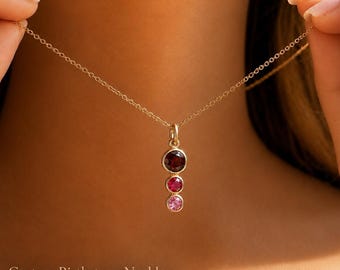 Birthstone Necklace for Mom, Custom Kids Birthstone Necklace, Personalized Family Jewelry, Gold or Silver Birthday Gift for Her [MNB]