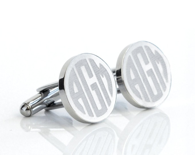 Monogrammed Round Cufflinks, Custom Cuff Links for Groomsmen Gifts, Anniversary, Wedding Engraved Men's Accessories, Personalized Gifts
