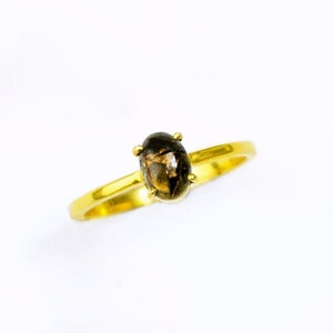 Black Copper Obsidian Ring, Prong Oval Gemstone Ring, Stackable Solitaire Oval Ring, Black and Copper Gemstone Birthday Gift for Her