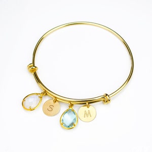 Christmas Gift Idea, Personalized mom bracelet, Birthstone bangle bracelet adjustable bangle initial bracelet grandma bracelet stackable