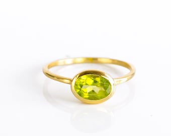 Tiny Peridot Ring, August Birthstone Ring, Stackable Gemstone Rings, Small Stacking Ring Sterling Silver Ring Oval Gold ring Mothers gift