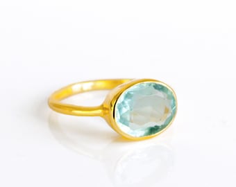Oval London Blue Topaz Ring • December Birthstone Jewelry • Gold Gemstone Ring • Christmas Gift • December Birthday Gift for Her