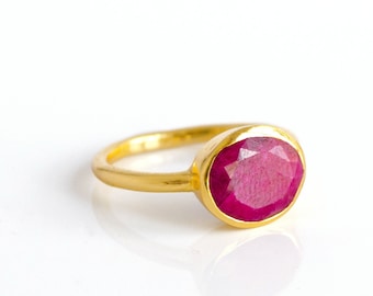 Oval Ruby Ring • July Birthstone Jewelry • Red Ruby Gemstone Ring • July Birthday Gift for Her • Solitaire Ruby Ring in Gold or 925 Silver