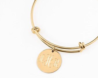 Personalized Monogram bangle, Large Disc bangle bracelet, Choose Your Initials bangle, Personalized Bracelet, Gold Bangle bridesmaid gift