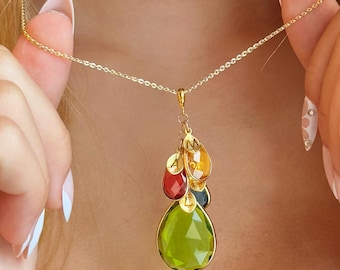 Personalized Mom Necklace • Custom Birthstone Necklace with Initials, Family Birthstones Gift for Mom or Grandma, Mother-in-Law Gift For Her