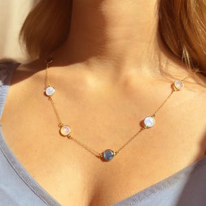 Danique Custom Long Station Necklace • Labradorite, Blue Topaz & Moonstone • Personalized Christmas Gift for Her • Sterling Silver or Gold