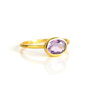 Tiny Purple Amethyst Ring,February Birthstone Ring Stackable Rings Small Stacking Ring, Sterling Silver Ring Oval Gold ring Christmas gift