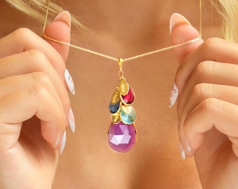 Gold Geburtsstein Halskette mit Kinder Namen • Benutzerdefinierte Mutter Schmuck, Oma Geschenk, personalisierte Familien Name Halskette Silber, Push-Präsent Schmuck