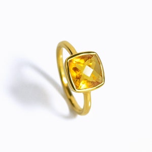 Gold Citrine Ring, November Birthstone Ring, Cushion Citrine Ring, Gemstone Ring, Stacking Rings, Citrine Topaz, Citrine Quartz, Gift Idea