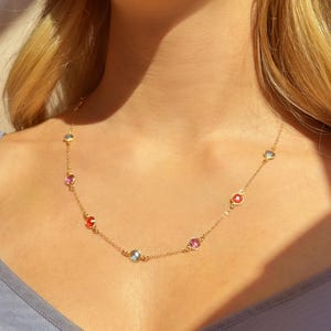Custom Multi Birthstone Necklace • Personalized Gemstone Station Necklace • Danique Jewelry Silver or Gold Gift for Her