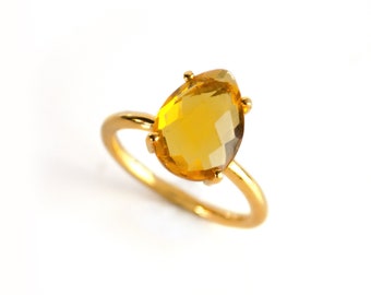 Bague citrine, Bague en pierre de naissance de novembre, Bague en pierre précieuse, Bague empilable, Bague en or, Bague à broches, Bague en goutte d’eau citrine bague empilable