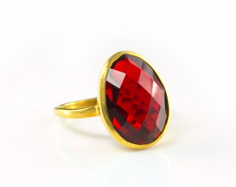 Teardrop Garnet ring, January Birthstone Ring, Oval ring, bezel set ring, statement ring, gold ring, gemstone ring, stackable ring dark red