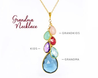 Birthstone Necklace for Grandma, Three Generation Necklace, Personalized Mother's Day gift for wife, Family Tree Necklace Grandkids Kids