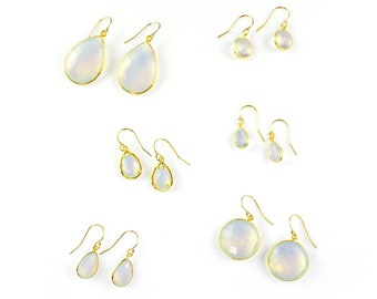 Opalite Earrings, October Birthstone earrings, Bridesmaid jewelry, bezel set earrings, gemstone earrings, bridesmaid gift for her