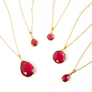 July Birthstone Necklace, Ruby Necklace, Christmas Gift Teardrop Gemstone Pendant, July Birthday Gifts for girlfriend, Bridesmaid Necklace