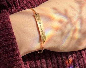 Heartbeat Bracelet • Personalized Engraved Bracelet, Gift for Mom, Mother’s Day Bracelet, New Mom Gift, Gold or Silver Dainty Bar Bracelet