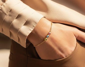 Personalized Birthstone Bracelet for Mom, Custom Family Bracelet, Grandma Birthstone Jewelry, Dainty Gold Silver Rose Gold Gift