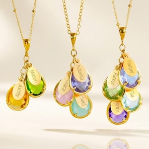 Benutzerdefinierte Birthstone Halskette für Mama • Personalisierte Mutter-Halskette mit Namen, Familie Birthstone Halskette, Oma Geschenk, Muttertagsschmuck