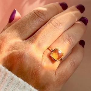 Gold Citrine Ring, November Birthstone Ring, Cushion Citrine Ring, Gemstone Ring, Stacking Rings, Citrine Topaz, Citrine Quartz, Gift Idea