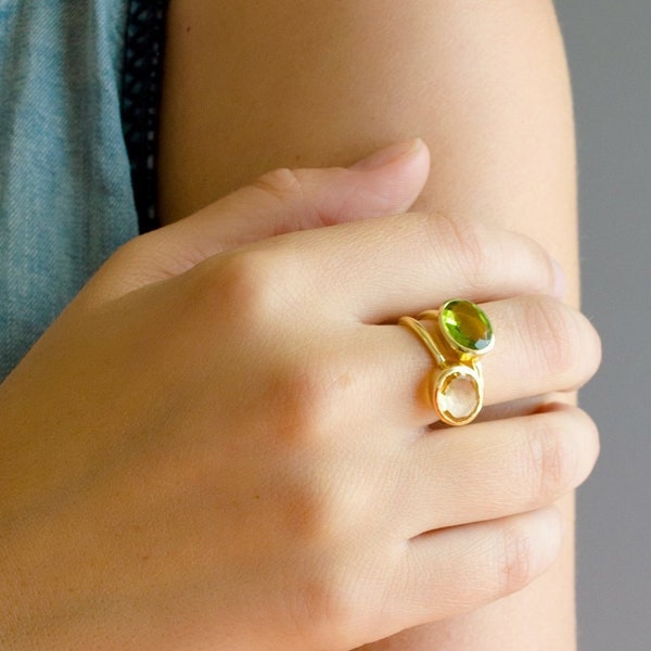 Citrien geboortesteen november ring (Champagne ovale edelsteen ring), gouden ring voor haar, 925 citrien sieraden, verjaardagscadeau november, kerstcadeau