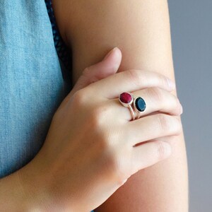 Ruby & Black Onyx Oval Ring Set • Stacking Red and Black Gemstone Rings • July Birthstone Jewelry • Custom Ruby and Onyx Birthstone Rings