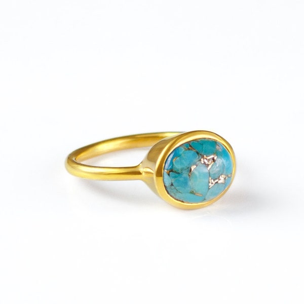 Bague turquoise en cuivre naturel • Bague avec pierre de naissance de décembre • Bague en or empilable • Bijoux inspirés de Jane Austen • Cadeau de pierre de naissance pour elle