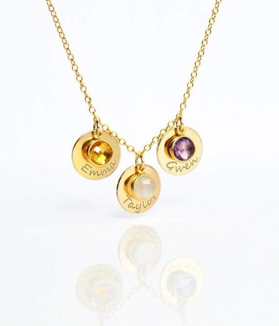 Custom Mothers Necklace With Dainty Name and Birthstone Charms