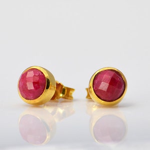 Small Dyed Ruby Stud Earrings - July Birthstone - Tiny Stud Earrings - Ruby Earrings - Ruby Jewelry - Small Stud Birthstone Earrings