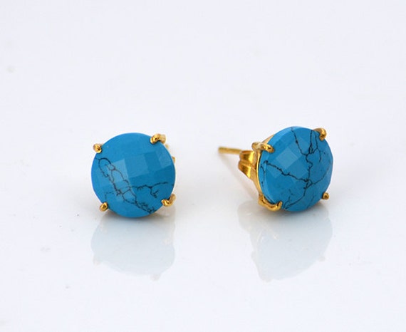 Round Turquoise stud earrings Sterling Silver studs Vermeil