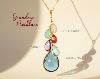 Grandma Necklace • Custom Birthstone Mom Necklace, Three Generational Family Tree Jewelry, Gift for Grandma, New Mom, Mother in Law Keepsake
