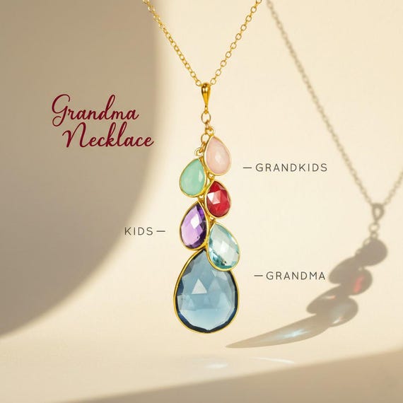 Grandma Necklace • Custom Birthstone Mom Necklace, Three Generational Family Tree Jewelry, Gift for Grandma, New Mom, Mother in Law Keepsake