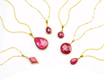 July Birthstone Necklace, Ruby Necklace, Christmas Gift Teardrop Gemstone Pendant, July Birthday Gifts for her Bridesmaid Necklace