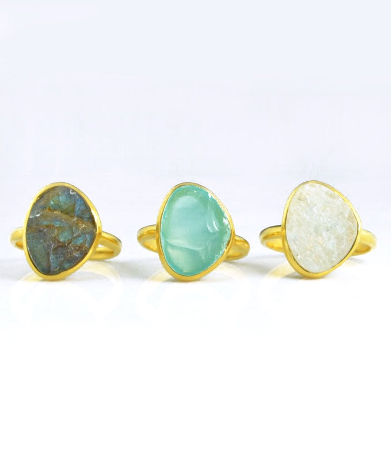 Rough aqua chalcedony ring, aqua chalcedony gold ring, bezel set ring, statement ring, March Birthstone ring raw stone ring large oval ring image 6