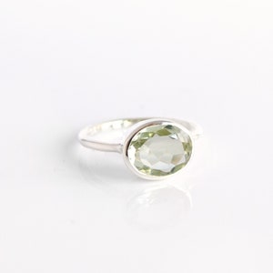 Oval Green Amethyst Ring • Bespoke Birthstone Ring for Her • Light Green Gemstone Jewelry • February Birthstone Solitaire Silver, Gold Ring