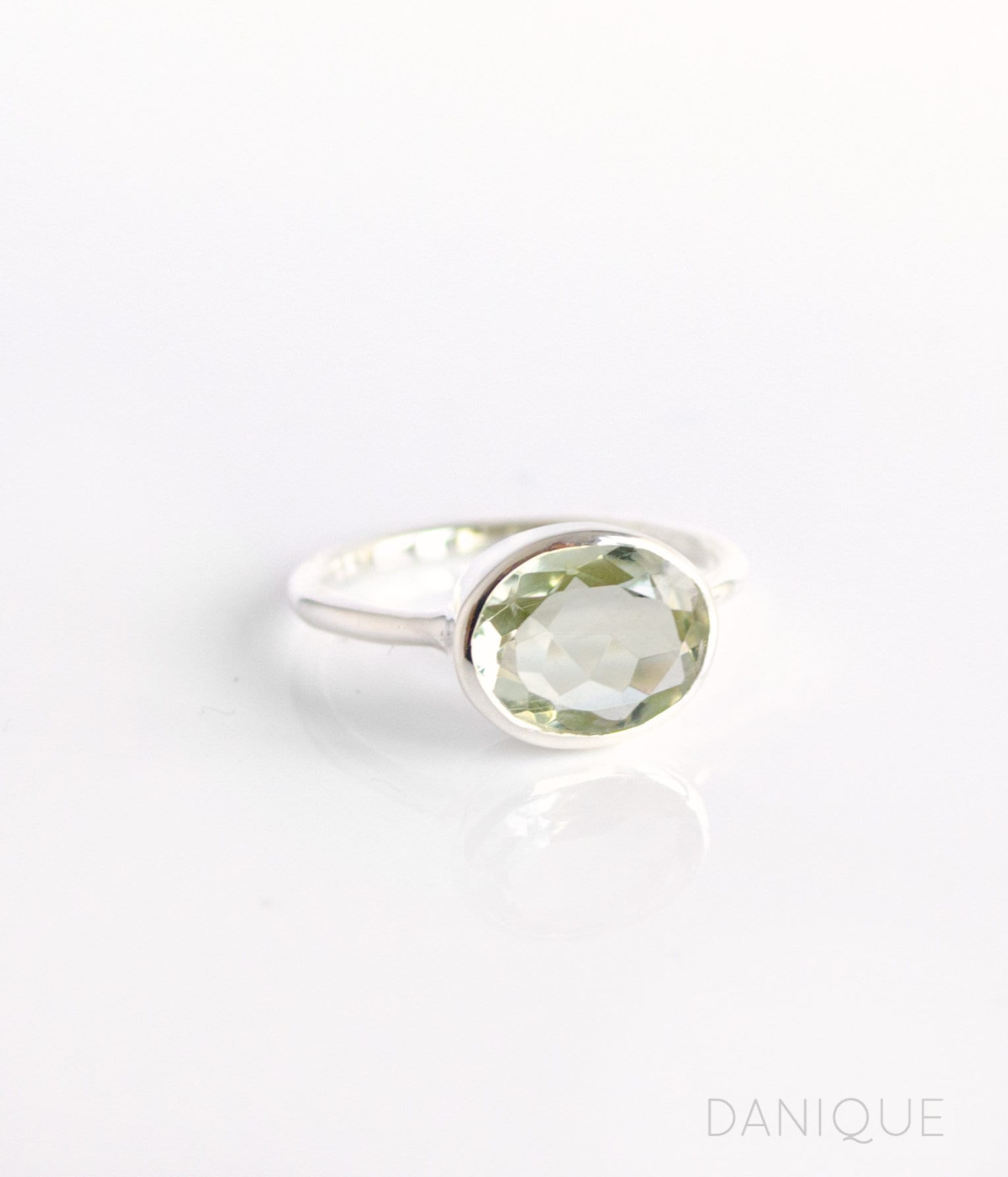 Oval Green Amethyst Ring • Bespoke Birthstone Ring for Her • Light Green Gemstone Jewelry • February Birthstone Solitaire Silver, Gold Ring