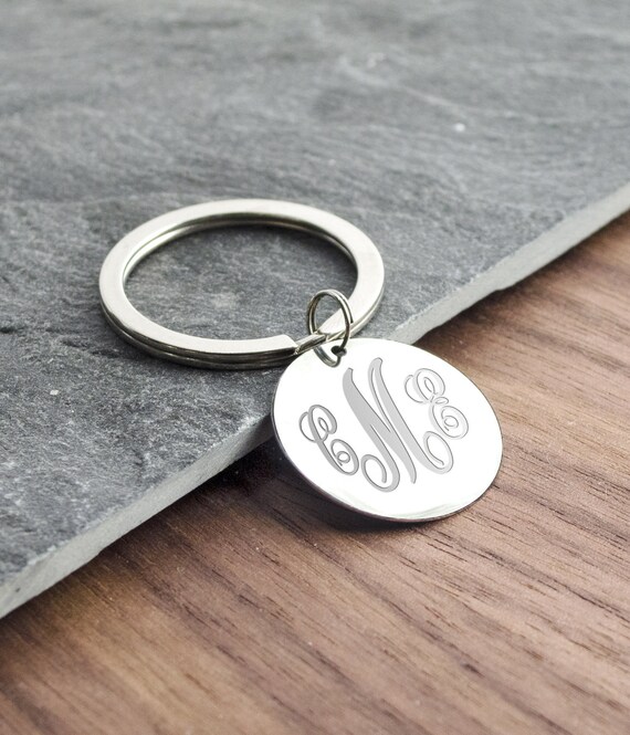 Swirly Monogram Keychain Personalized Birthday Gift Custom Initial Monograms on Metal Circle Keychain Graduation Gift Mothers Day Gift Etsy