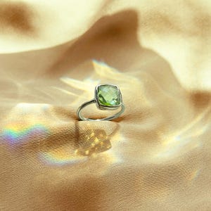 Green Amethyst ring - Gemstone Ring - Stacking Ring - Sterling Silver Ring - Cushion Cut Ring, February Birthstone ring, Christmas  gift
