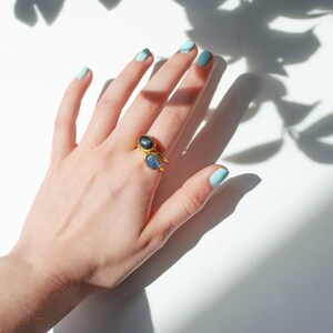 Natural Black Tiger Eye Ring • Oval Cabochon Stackable Ring • 18K Gold or Sterling Silver • Chatoyant Gem Ring • Blue Black Statement Ring