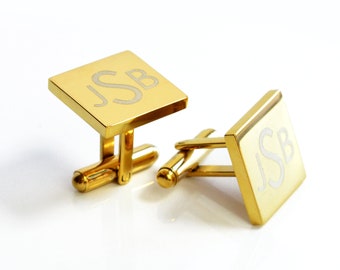 Personalized Square Monogram Cufflinks in Gold or Silver, Custom Anniversary Gift Husband Father Grandpa Mother's Day Gift for Groomsmen