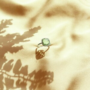 Green Amethyst ring - Gemstone Ring - Stacking Ring - Sterling Silver Ring - Cushion Cut Ring, February Birthstone ring, Christmas gift image 4