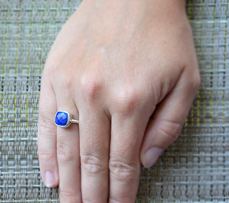 Lapis Ring, September Birthstone Ring, Gemstone Ring, Stacking Ring Gold Ring Cushion Ring mother's day gift for her September gift for mom image 4