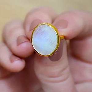 Rainbow Moonstone Ring - Stacking Ring - Statement ring - June Birthstone Ring - Gemstone Ring - Oval Ring - bezel set ring - bridal jewelry