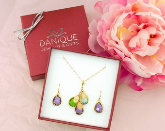 Custom Name & Birthstone Jewelry Set • Personalized Mother&#39;s Necklace and Earring Set • Unique Birthday Gifts for Mom 2025 • Silver or Gold