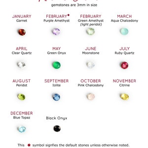 Natural birthstones are garnet, purple or green amethyst, aqua chalcedony, clear quartz, green onyx, moonstone, ruby quartz, peridot, iolite, pink chalcedony, citrine, blue topaz and black onyx. August birthstone bracelet, November birthstone jewelry