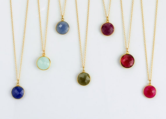 Gemstone pendant necklace bezel set necklace Layered | Etsy