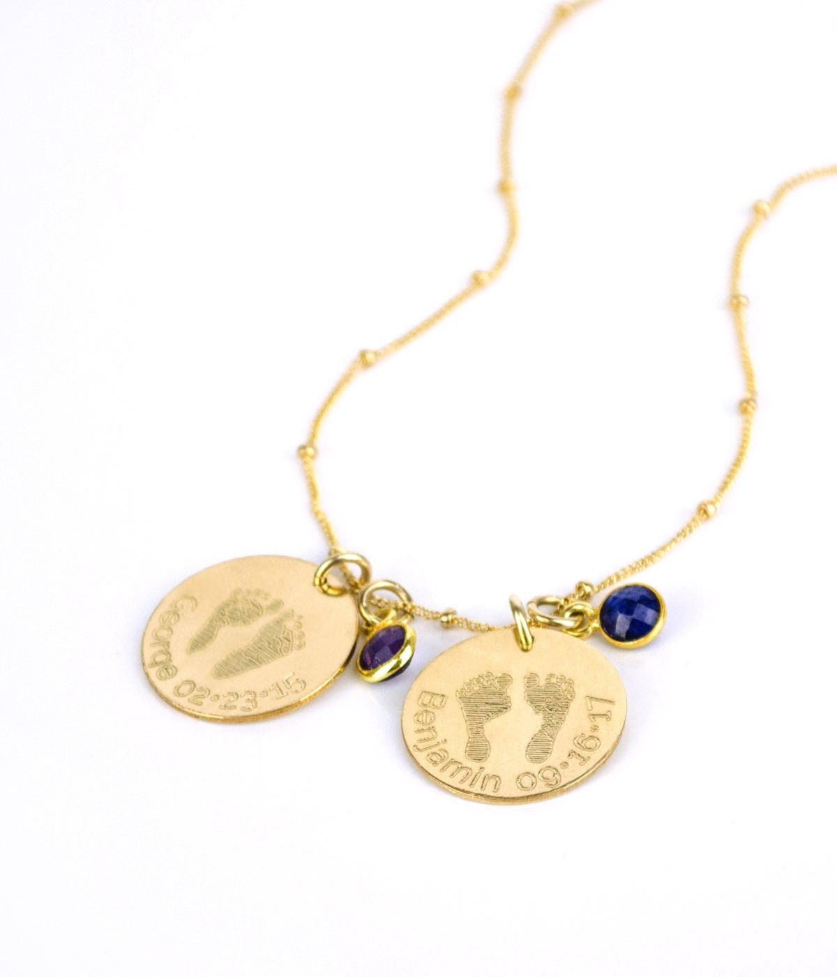 Baby's Footprint Necklace, Meaningful Mom Necklace with Actual Footprints or Handprints Engraved from Photograph Dob Name, Mothers Jewelry