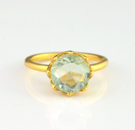 Gemstone Crown Ring, Green Amethyst Ring, Solitaire Ring, Princess Crown Ring, February Birthstone Ring, Princess Ring, Size 5