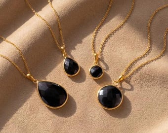 ブラックオニキススターリングシルバーネックレス、女性用オニキス