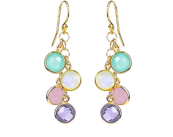 Custom Birthstone Earrings• Long Dangle Cascading Earrings