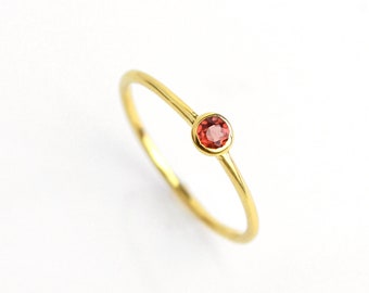 Tiny Garnet Ring, January Birthstone Ring, Dainty Stacking Ring, Tiny Gemstone Ring, Trendy Minimalist Jewelry, Birthday Gift for Her [MNB]